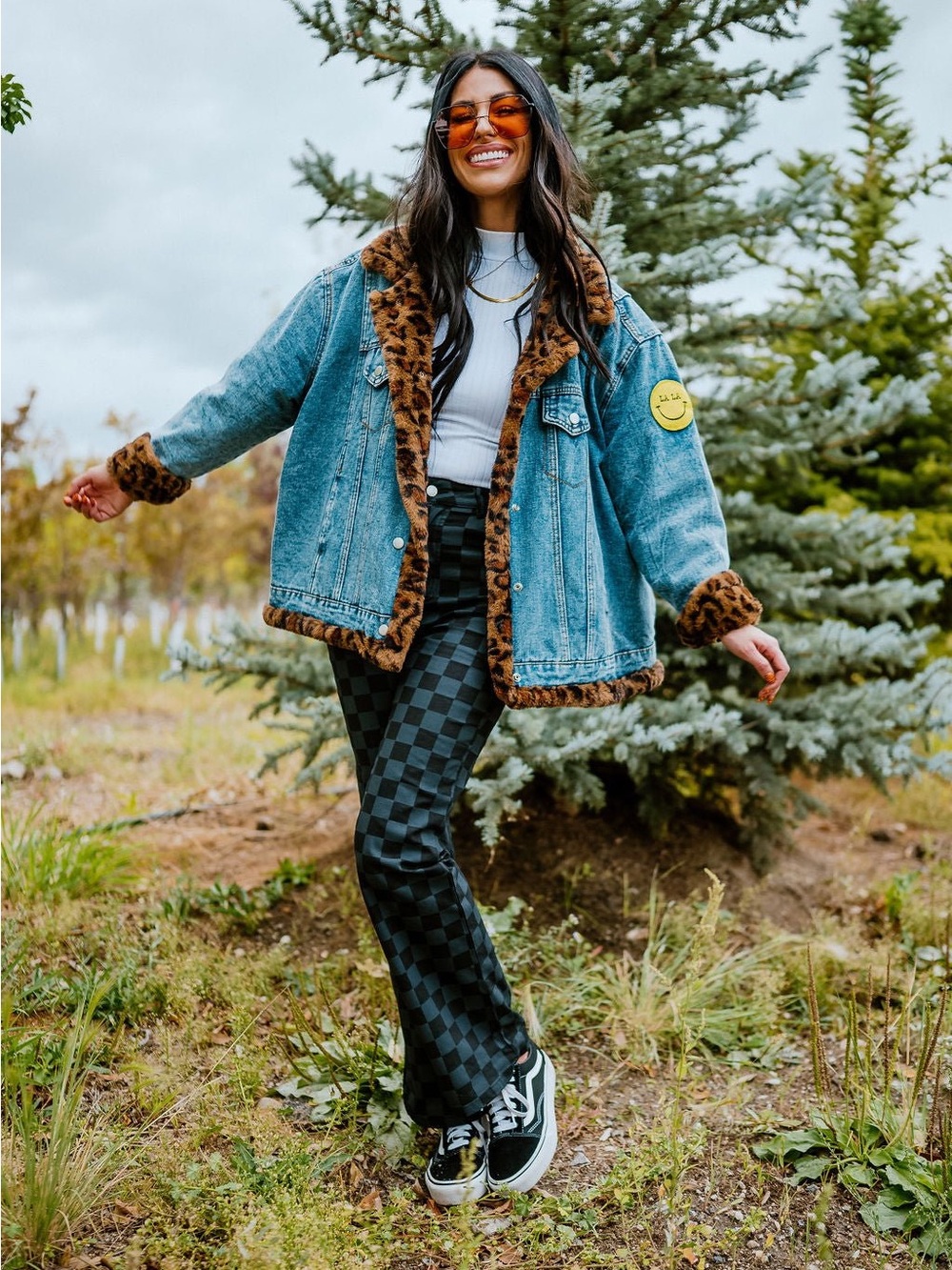 Dressed in LALA Lala Forever Patched Trucker Jacket in Leopard - S/M